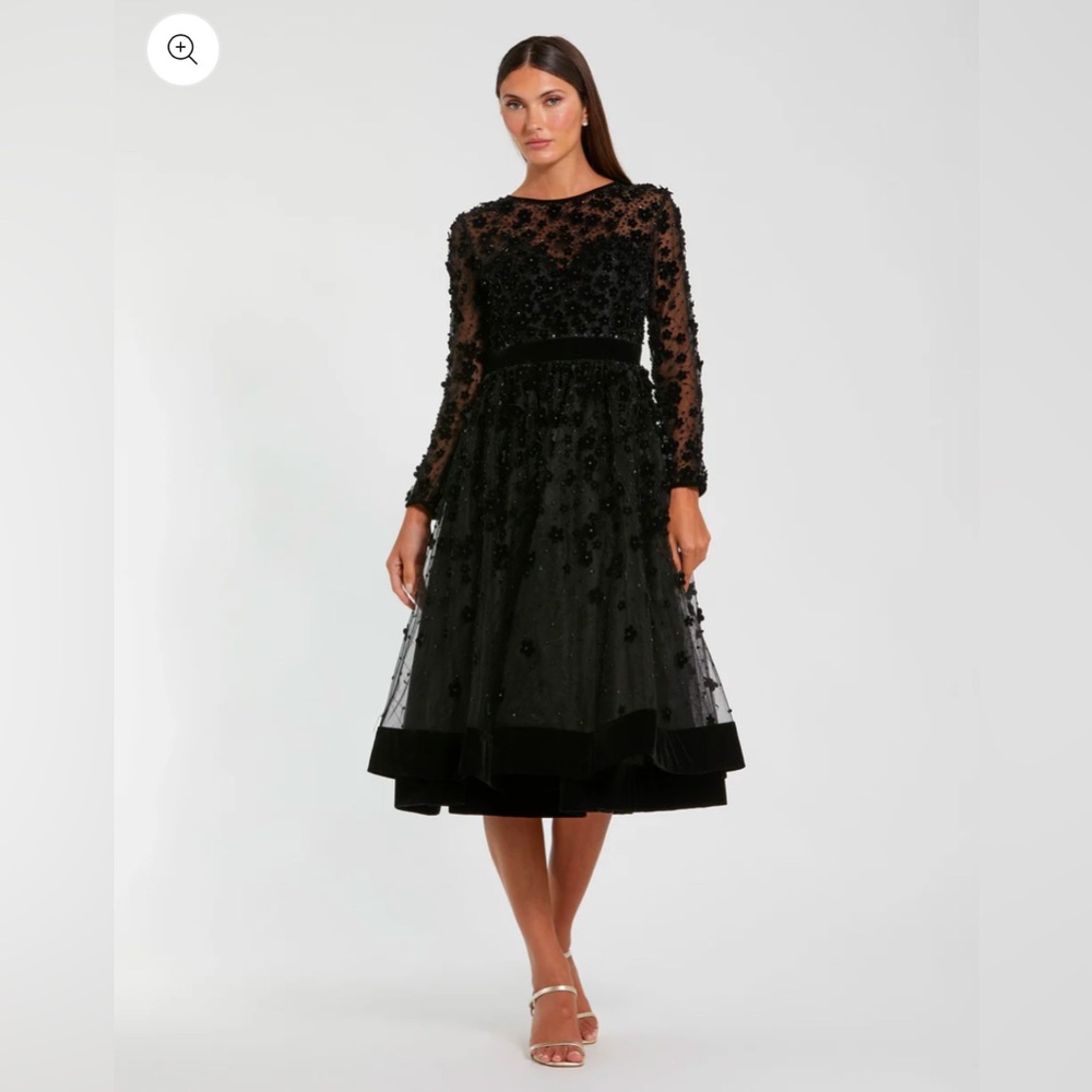 Mac Duggal 67007D Sheer Long Sleeve Modest Prom A-Line Dress Size 14 NWT
